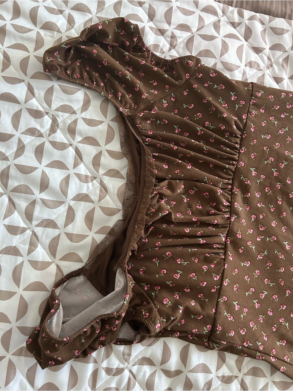 No Boundaries Brown Dress with Pink Rose Print - Picture 5 of 5